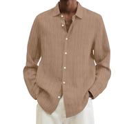 Allegorly Camisa Lino Hombre Camisa Hombre Manga Larga Camisas Botones Corte Ajuste Mangas Largas Jersey Verano Rayas Camisas Estilo Casual Urbano Elegante, Brun-a, L