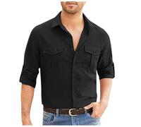 Allegorly Camisa Lino Hombre Camisa Lino Hombre Verano Hombres Casual Camisas de Corte Regular Grueso Corte Casual Ligero Verano Camisas Regular Playa Casual Camisetas, B-le negro, 4XL