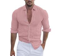 Allegorly Camiseta Hombre de manga larga Camisas Casual para Corte Recto Atrapado Camiseta Personalizada Camisas Casual Verano de Lino Playa, Rosa #1, XXL