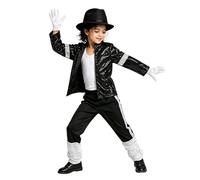 Allegorly Disfraz Rey Del Pop Para Niño Disfraz Espectáculo Infantil Chaqueta Y Pantalón Lentejosos Estilo Años 80 90 Conjunto Chaqueta a Rayas Y Pantalón Dorado Lentejoso Para Fiestas Actuaciones