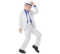 Allegorly Disfraz Rey Del Pop Para Niño Ropa De Actuación Chaqueta Y Pantalón Lentejosos Estilo Años 80 90 Conjunto Chaqueta a Rayas Y Pantalón Dorado Lentejoso Para Fiestas Actuaciones