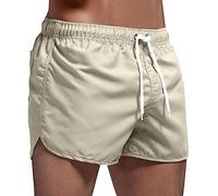 Allegorly Pantalones cortos de natación para hombre, suaves, de secado rápido, con forro de malla, tabla elástica de secado rápido con bolsillos, 2-caqui, XXL