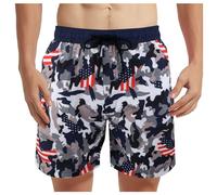 Allegorly Traje de baño para hombre, pantalones cortos de natación casuales, de secado rápido, con bolsillos, para surf, playa, 2-azul marino, XL