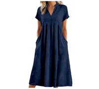 Allegorly Vestido Casual Mujer Vestido De Playa Mujer Verano Vestidos Mangas Cuello en V Atrapado Ligero Vestidos Casual Amplio Vestido De Gran Tamaño Color Sólido Vestidos Casual Playa Vacaciones