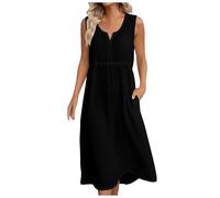 Allegorly Vestido Casual Mujer Vestido Largo Mujer Verano Vestidos Manga Cuello en V Atrapado Ligero Vestidos Casual Amplio Vestido Grande Tamaño Color Sólido Vestidos Casual Playa Vacaciones, 3-El