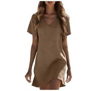 Allegorly Vestido Lino Mujer Verano Vestido Lino Mujer Verano Vestidos Mangas Cuello en V Atrapado Cómodo Vestidos Casual Amplio Vestidos de Gran Tamaño Color Sólido Vestidos Casual Playa Vacaciones