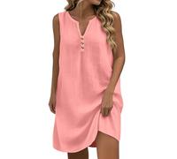 Allegorly Vestido Mujer Vestido Largo Verano Mujer Mediados Vestidos Mangas Cuello V Atrapado Cómodo Vestidos Color Sólido Transpirable Verano Playa Vacaciones Maxi Vestido, A-rosa, M