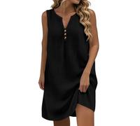 Allegorly Vestido Mujer Vestido Largo Verano Mujer Mediados Vestidos Mangas Cuello V Atrapado Cómodo Vestidos Color Sólido Transpirable Verano Playa Vacaciones Maxi Vestido, A-le negro, XXXL