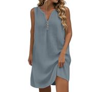 Allegorly Vestido Mujer Vestido Largo Verano Mujer Mediados Vestidos Mangas Cuello V Atrapado Cómodo Vestidos Color Sólido Transpirable Verano Playa Vacaciones Maxi Vestido, A-gris, M