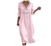Allegorly Vestidos Largos Mujeres Verano Vestido Mujer Verano Largo Vestidos Mangas Cuello V Atrapado Agradable Color Sólido Transpirable Verano Playa Vacaciones Maxi Vestido, C-rosa, L