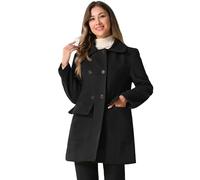 Allegra K Abrigo con cuello Peter Pan para mujer, manga larga, doble botonadura, ropa de invierno clásica Negro XL
