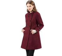 Allegra K Abrigo de invierno con bolsillos inclinados con doble botonadura y cuello alto para mujer Borgoña XS