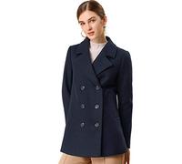 Allegra K Abrigo de invierno de manga larga con botones y doble botonadura para mujer, Azul marino oscuro, XL