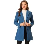Allegra K Abrigo de invierno de solapa muesca con un solo cruce para mujer, Dusty Azul, M