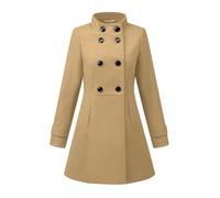 Allegra K Abrigo de invierno para mujer con cuello alto con botones, caqui, L