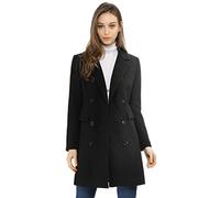 Allegra K Abrigo De Trinchera Gabardina Doble Hilera De Botones Solapa Con Muescas Para Mujer Negros S