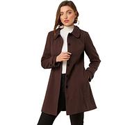 Allegra K Abrigo largo de invierno con bolsillos y cuello Peter Pan para mujer, Marrón intenso, Large