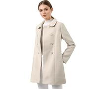 Allegra K Abrigo Largo De Invierno Con Cuello Peter Pan Y Doble Botonadura Para Mujer Beige XS