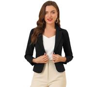 Allegra K - Blazer Corto y Ligero de Verano para Mujer, con Frente Abierto, para Oficina, Trabajo o Negocios, Estilo Informal, Negro-Sólido, S