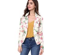 Allegra K - Bléiser corto informal y elegante para mujer, chaqueta de traje estampada., Blanco (White-Floral), XL