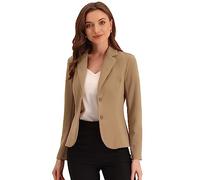 Allegra K - Bléiser de traje elástico para mujer, chaqueta de oficina con cuello de solapa y manga larga, Caqui oscuro, XS