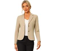 Allegra K - Bléiser de traje elástico para mujer, chaqueta de oficina con cuello de solapa y manga larga, Caqui, S