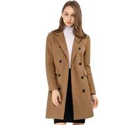 Allegra K - Bléiser de traje elástico para mujer, chaqueta de oficina con cuello de solapa y manga larga, Camello, S