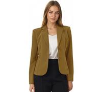 Allegra K - Bléiser de traje elástico para mujer, chaqueta de oficina con cuello de solapa y manga larga, Mostaza, Large