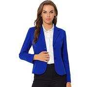 Allegra K - Bléiser de traje elástico para mujer, chaqueta de oficina con cuello de solapa y manga larga, Azul real, Large