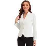 Allegra K - Bléiser de traje elástico para mujer, chaqueta de oficina con cuello de solapa y manga larga, Blanco, XXXL