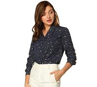 Allegra K Blusa de Estrellas con Lunares Brillantes Dorados de Manga Larga metálica Vintage para Mujer Azul Oscuro M