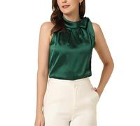 Allegra K Blusa Elegante de Satén Mujer Camisas sin Mangas con Lazo Y Cuello de Pajarita Chaleco Elegante Verde S