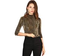 Allegra K Blusa Top Metálico De Rayas Brillantes Manga 3/4 Brillantina Fiesta para Mujer Disfraz de Halloween Dorado-Negro 3XL