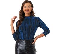 Allegra K Blusa Top Metálico De Rayas Brillantes Manga 3/4 Brillantina Fiesta para Mujer Disfraz de Halloween Azul M