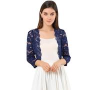 Allegra K Bolero de Encaje de Mujer Cárdigan Toreras Top De Encaje Floral Transparente Manga 3/4 Elegante para Mujer Día de San Patricio Armada L
