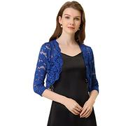 Allegra K Bolero de Encaje de Mujer Cárdigan Toreras Top De Encaje Floral Transparente Manga 3/4 Elegante para Mujer Día de San Patricio Azul Cobalto S