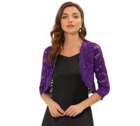 Allegra K Bolero de Encaje de Mujer Cárdigan Toreras Top De Encaje Floral Transparente Manga 3/4 Elegante para Mujer Día de San Patricio Violeta S