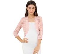 Allegra K Bolero de Encaje de Mujer Cárdigan Toreras Top De Encaje Floral Transparente Manga 3/4 Elegante para Mujer Día de San Patricio Rosa Claro S