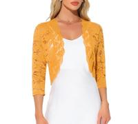 Allegra K Bolero de Encaje de Mujer Cárdigan Toreras Top De Encaje Floral Transparente Manga 3/4 Elegante para Mujer Día de San Patricio Amarillo XL