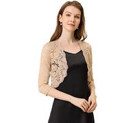 Allegra K Bolero de Encaje de Mujer Cárdigan Toreras Top De Encaje Floral Transparente Manga 3/4 Elegante para Mujer Día de San Patricio Caqui M