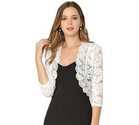 Allegra K Bolero de Encaje de Mujer Cárdigan Toreras Top De Encaje Floral Transparente Manga 3/4 Elegante para Mujer Día de San Patricio Blanco XL