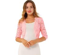 Allegra K Bolero de Encaje de Mujer Cárdigan Toreras Top De Encaje Floral Transparente Manga 3/4 Elegante para Mujer Día de San Patricio Rosas XL