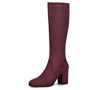 Allegra K Botas altas hasta la rodilla con cremallera lateral para mujer, Burgundy, 38.5 EU