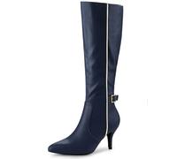 Allegra K Botas altas hasta la rodilla con hebilla y puntera puntiaguda para mujer, azul marino, 38 EU