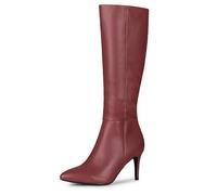Allegra K Botas altas hasta la rodilla con punta y cremallera lateral para mujer, tacón de aguja, Burgundy, 38 EU