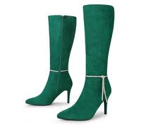 Allegra K Botas altas hasta la rodilla con tacón de aguja y cadena de cristal de diamantes de imitación para mujer, Verde, 42 EU