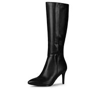 Allegra K Botas altas hasta la rodilla con tacón de aguja y cremallera lateral para mujer, Black, 4 UK