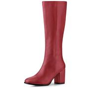 Allegra K Botas altas hasta la rodilla con tacón de bloque y cremallera para mujer, Red, 39.5 EU