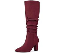 Allegra K Botas altas hasta la rodilla con tacón grueso y puntera puntiaguda para mujer, Burgundy, 38 EU