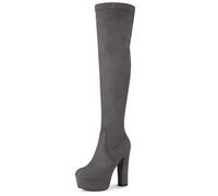 Allegra K Botas altas por encima de la rodilla con tacón de bloque para mujer, gris, 40 EU
